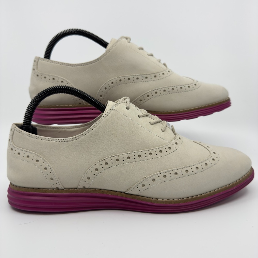 Cole Haan Women's Cream Oxford Flats with Purple Soles